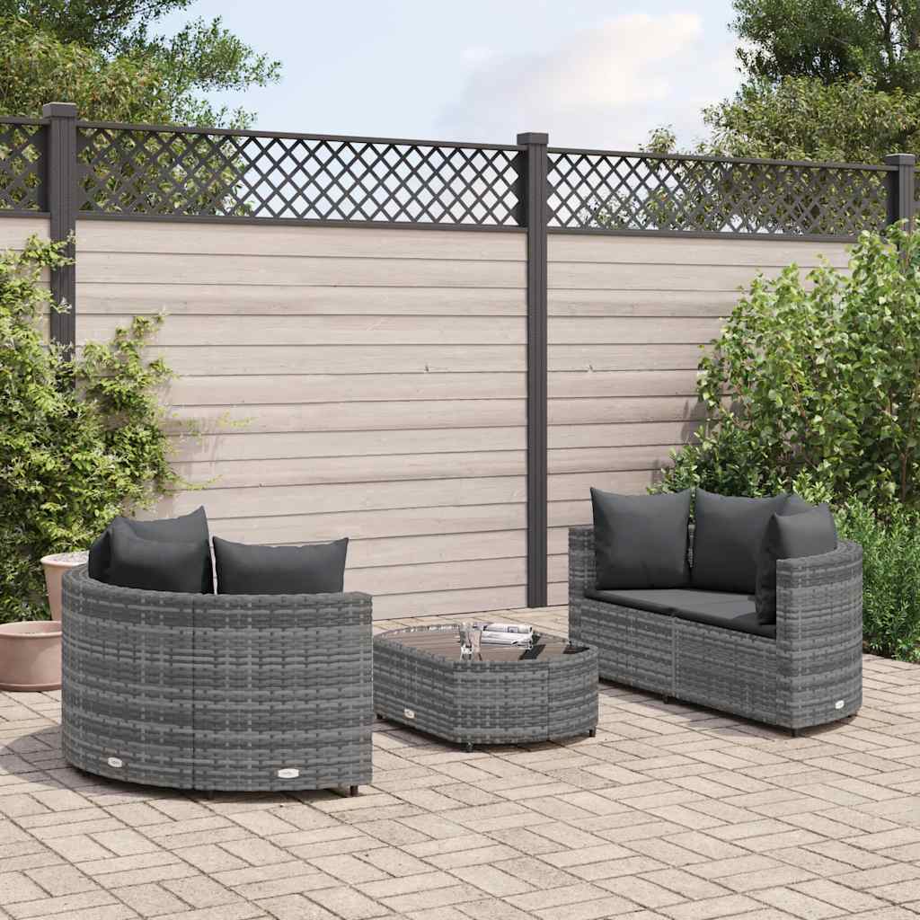 5-delige Loungeset met kussens poly rattan grijs – afbeelding 1