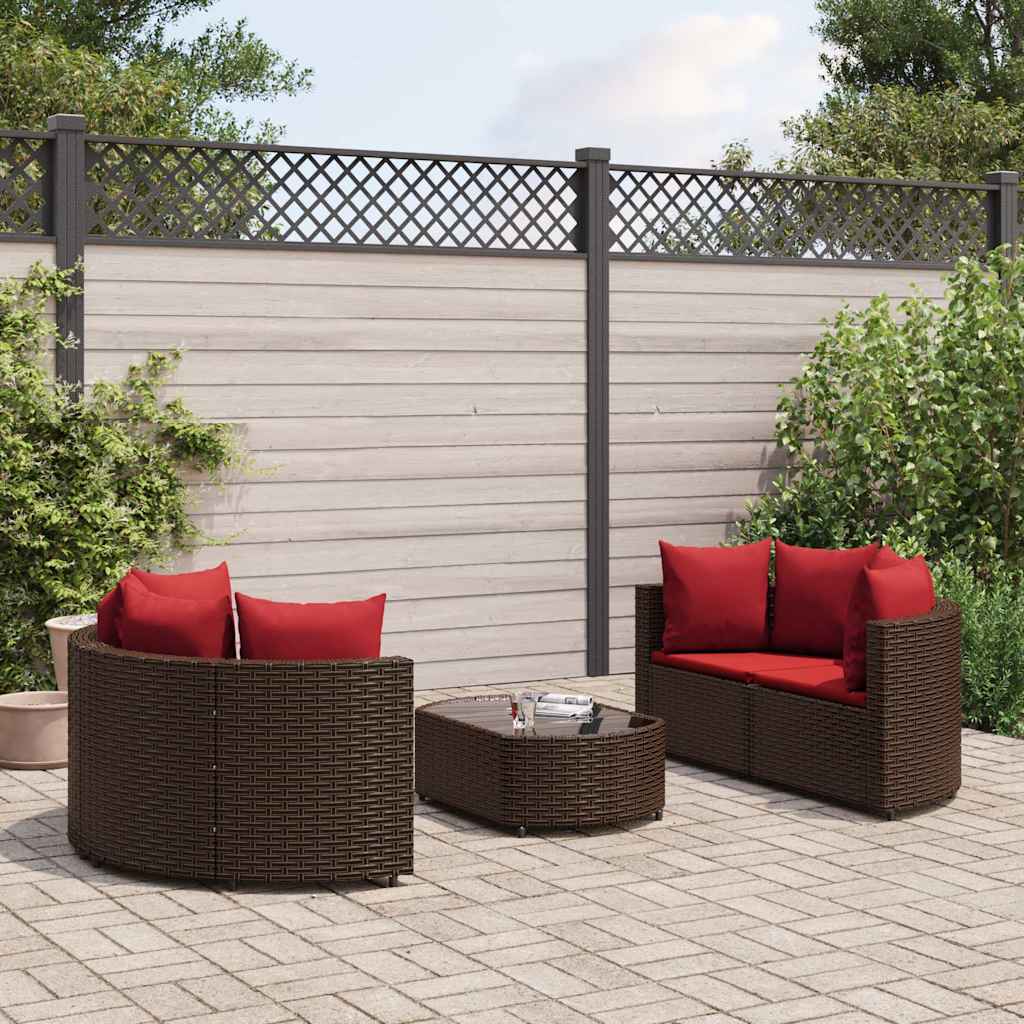 5-delige Loungeset met kussens poly rattan bruin – afbeelding 1