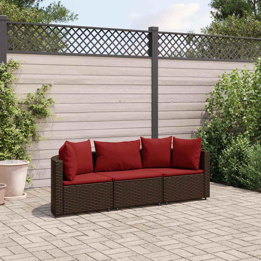 3-delige Loungeset met kussens poly rattan bruin – afbeelding 1