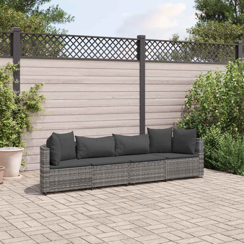 4-delige Loungeset met kussens poly rattan grijs – afbeelding 1