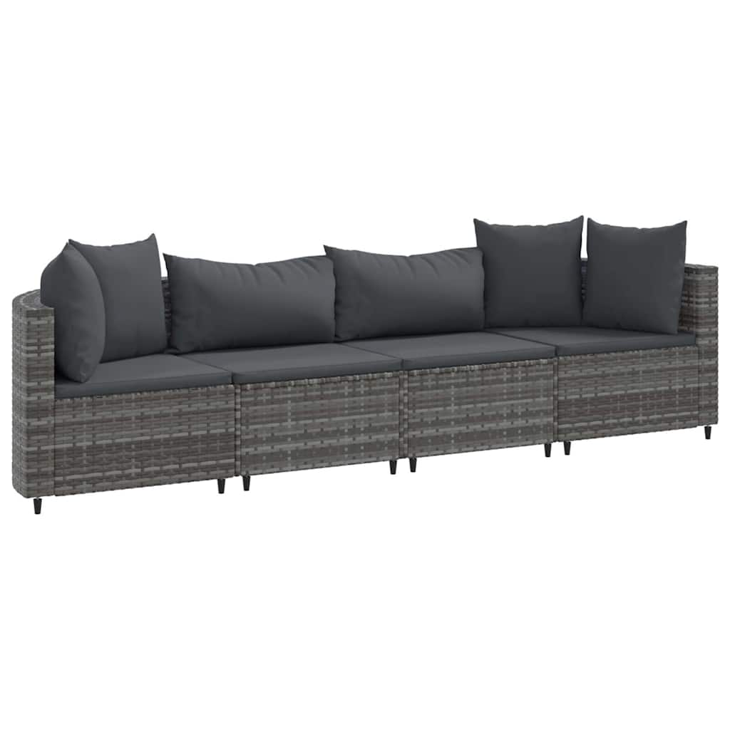 4-delige Loungeset met kussens poly rattan grijs – afbeelding 2
