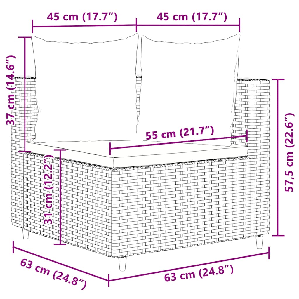 4-delige Loungeset met kussens poly rattan grijs – afbeelding 8