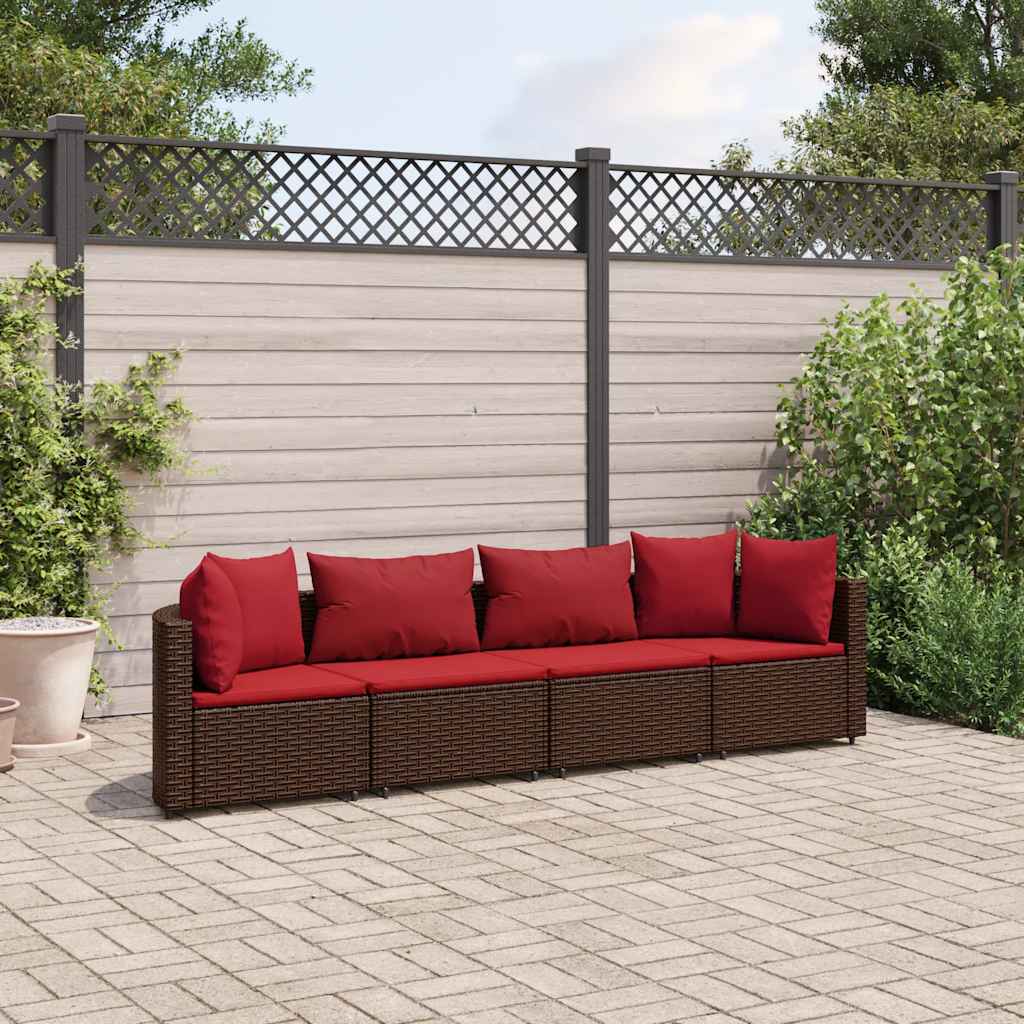 4-delige Loungeset met kussens poly rattan bruin – afbeelding 1