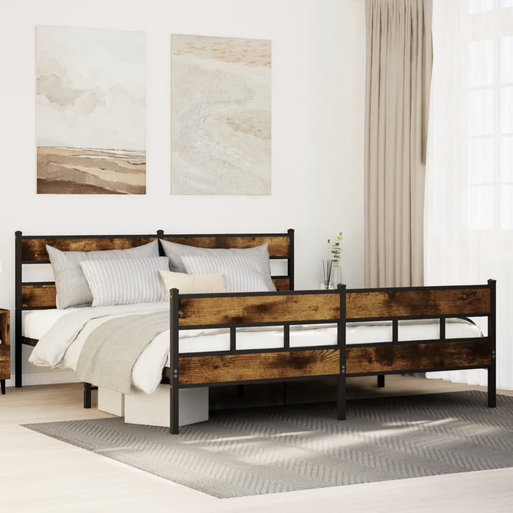 Bedframe zonder matras metaal gerookt eikenkleurig 193x203 cm – afbeelding 1