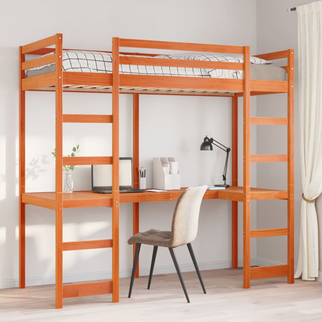 Hoogslaper zonder matras massief grenenhout wasbruin 80x200 cm – afbeelding 1