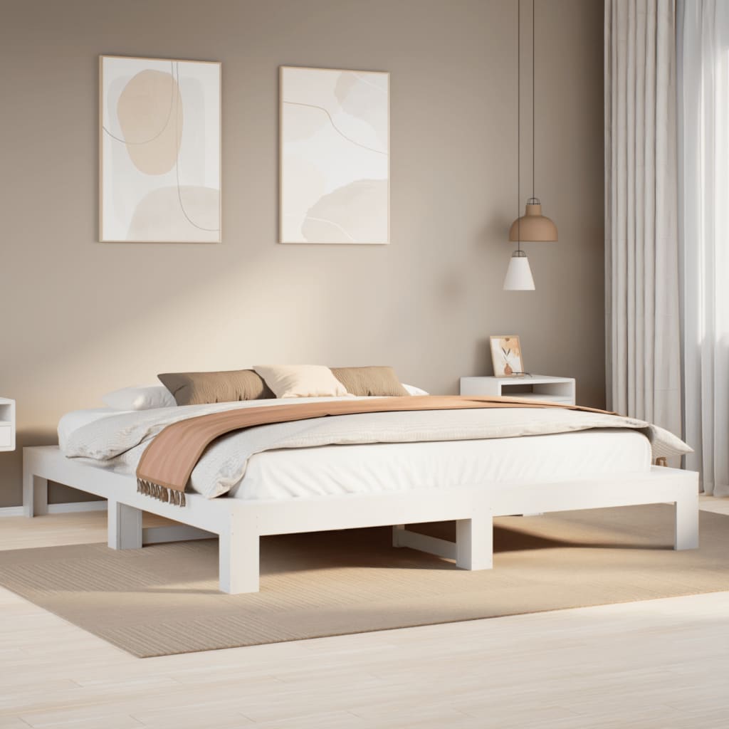 Bedframe zonder matras massief grenenhout wit 200x200 cm – afbeelding 1