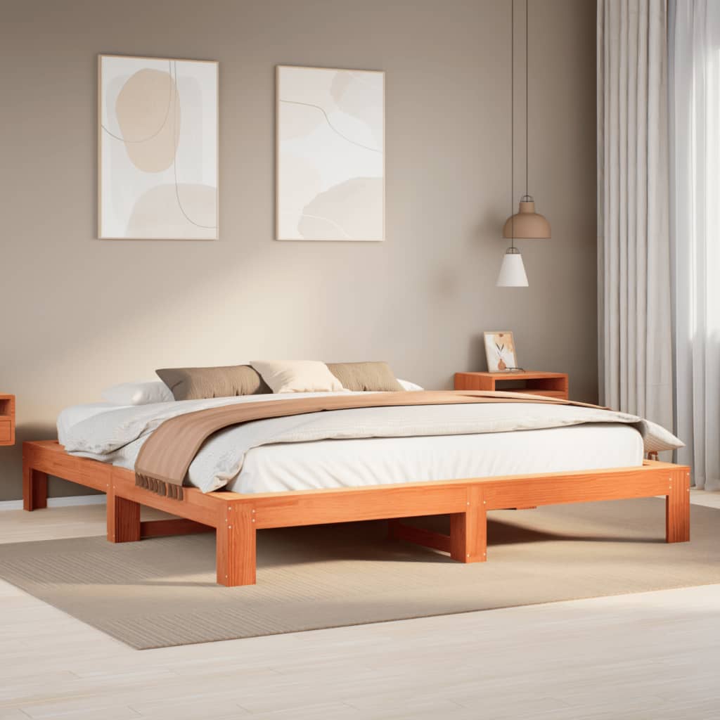 Bedframe zonder matras massief grenenhout wasbruin 180x200 cm – afbeelding 1