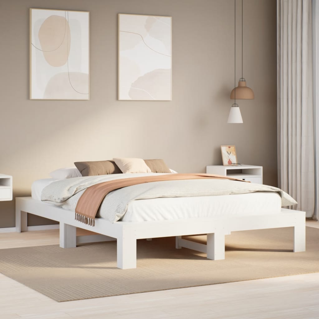 Bedframe zonder matras massief grenenhout wit 160x200 cm – afbeelding 1