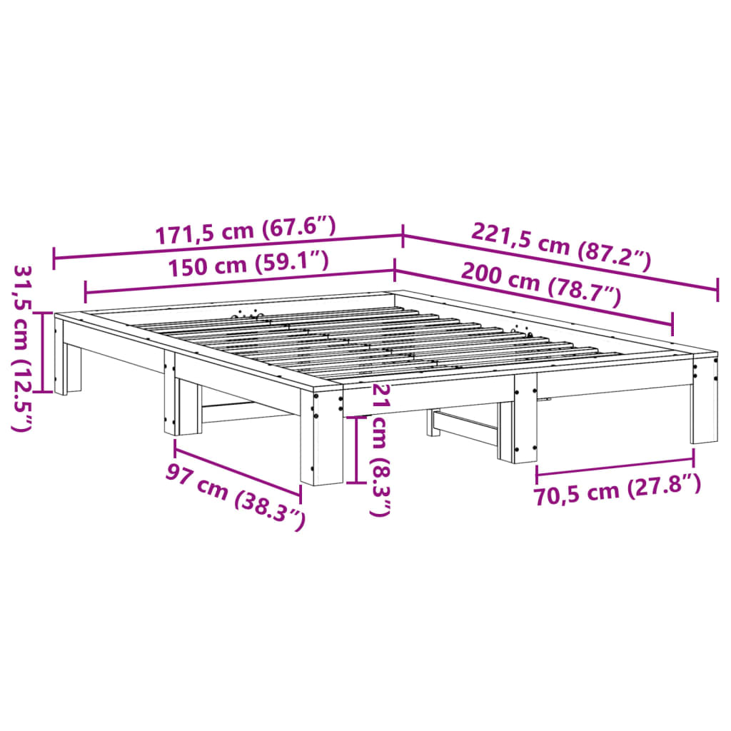Bedframe zonder matras massief grenenhout 150x200 cm – afbeelding 8
