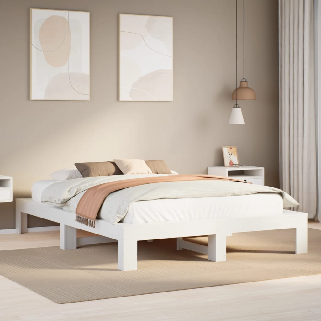 Bedframe zonder matras massief grenenhout wit 140x200 cm – afbeelding 1