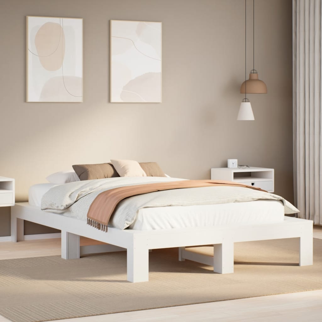 Bedframe zonder matras massief grenenhout wit 120x200 cm – afbeelding 1