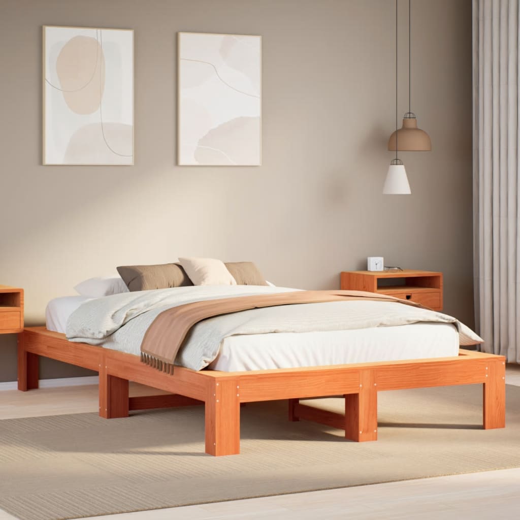 Bedframe zonder matras massief grenenhout wasbruin 135x190 cm – afbeelding 1