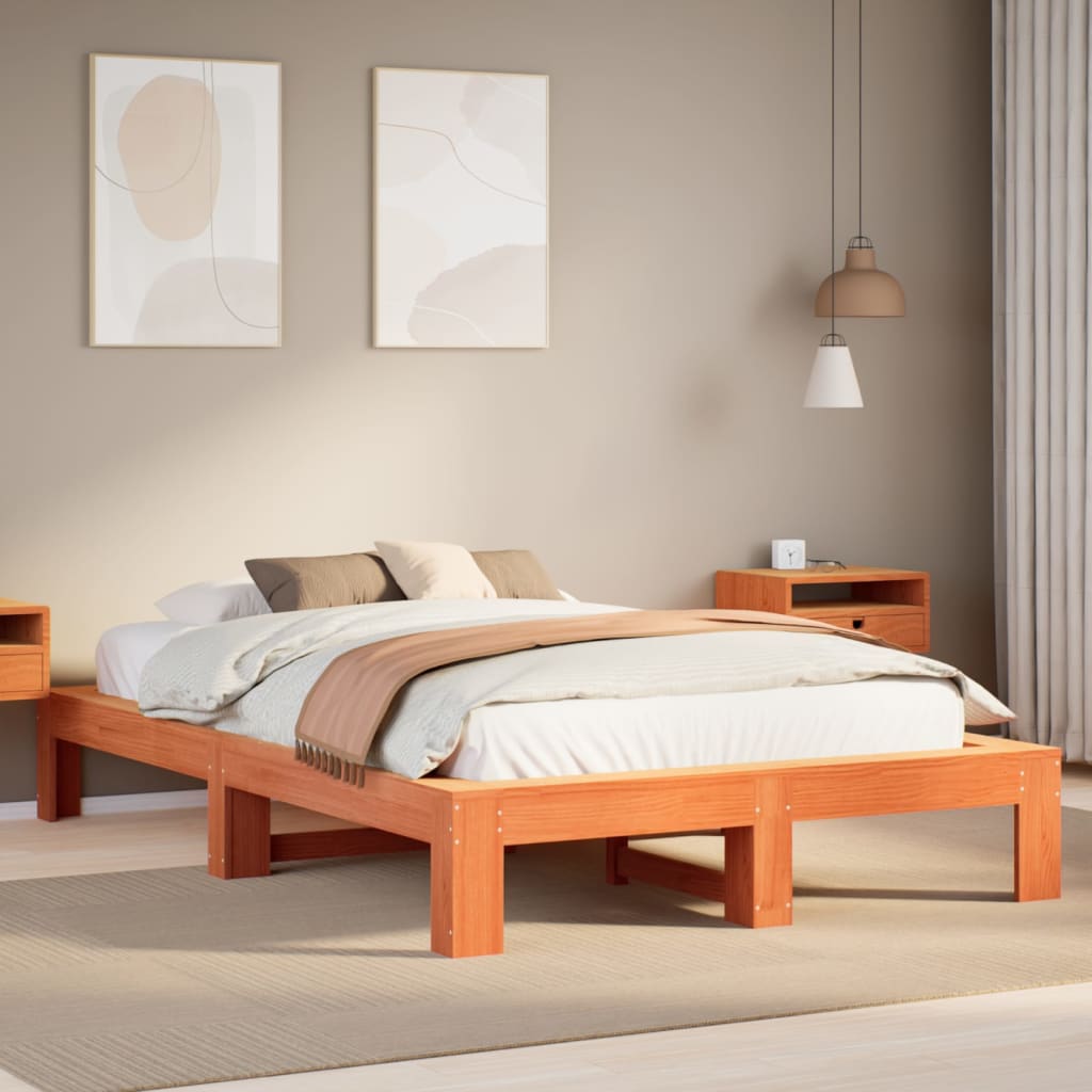 Bedframe zonder matras massief grenenhout wasbruin 120x190 cm – afbeelding 1