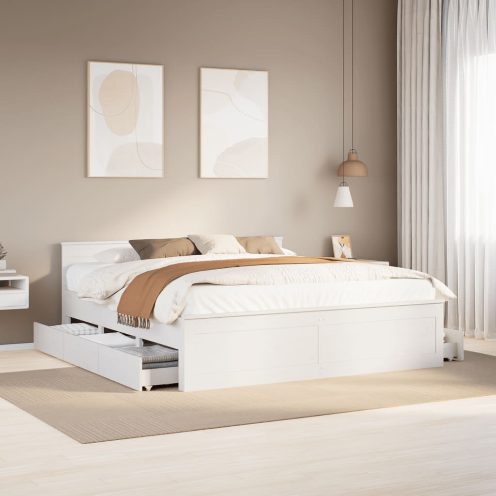 Bedframe zonder matras met hoofdbord grenenhout wit 180x200 cm – afbeelding 1