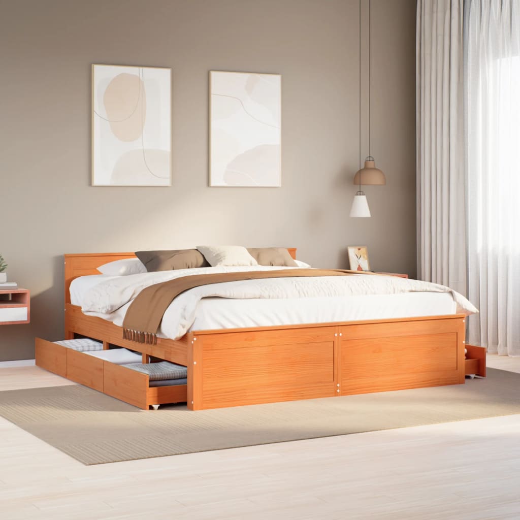 Bedframe zonder matras met hoofdbord grenenhout bruin 180x200cm – afbeelding 1