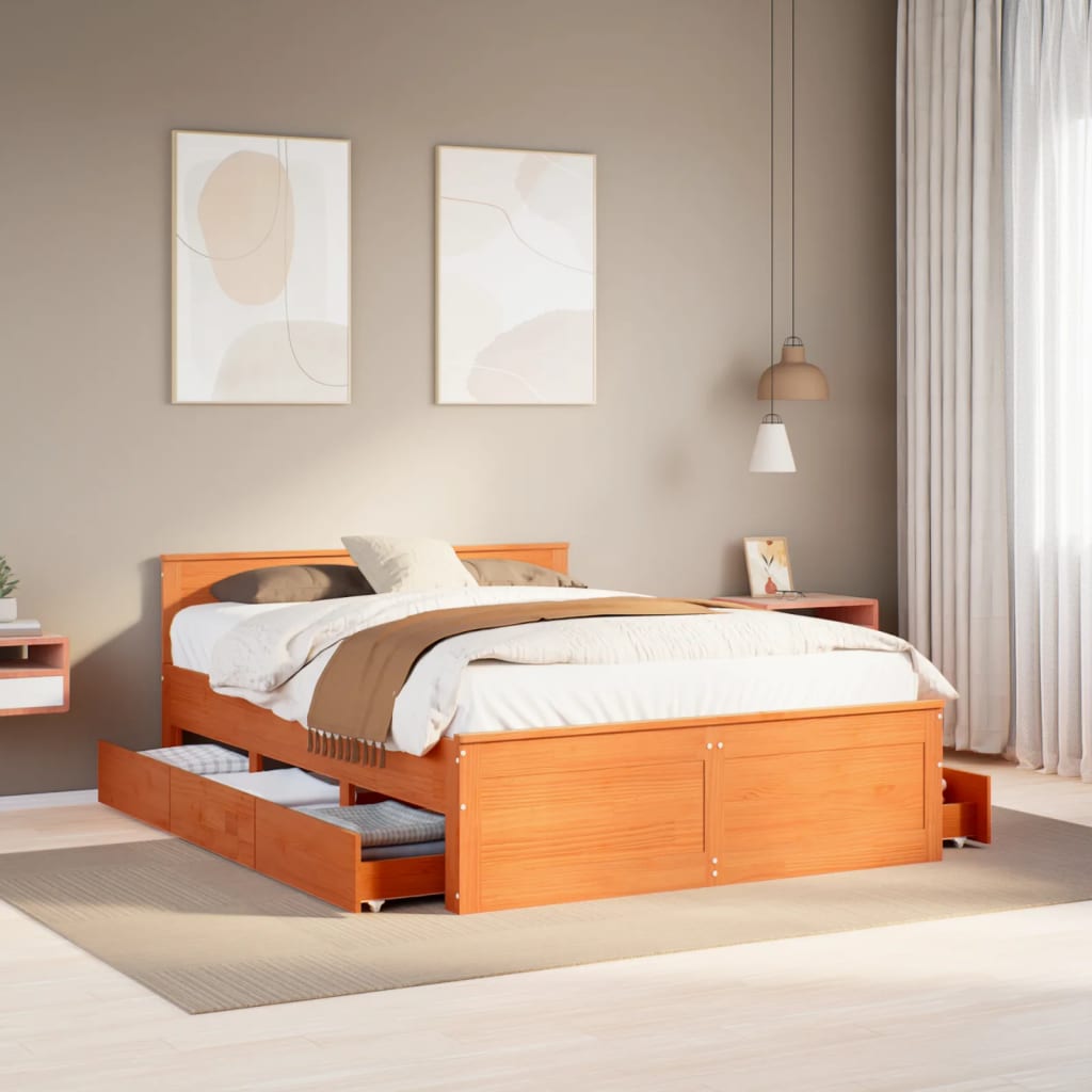 Bedframe zonder matras met hoofdbord hout wasbruin 140x200 cm – afbeelding 1