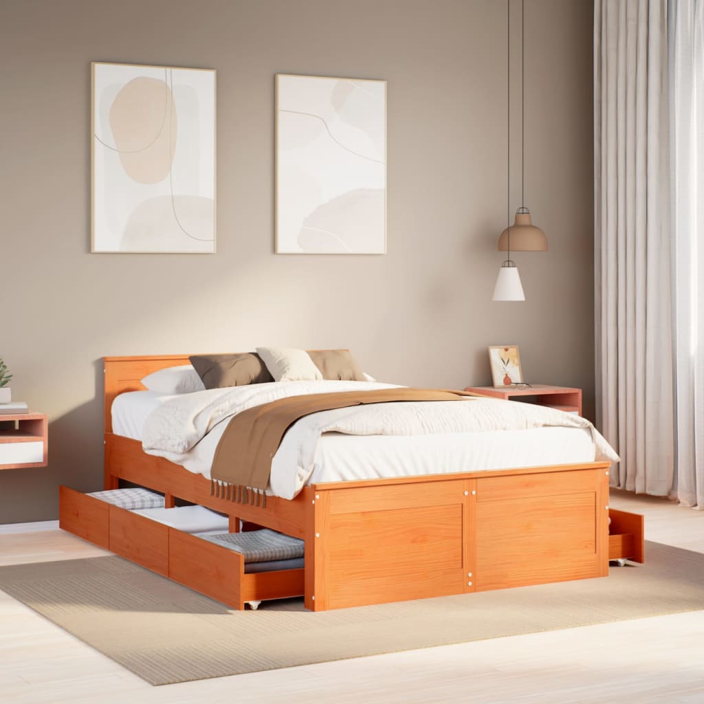 Bedframe zonder matras met hoofdbord hout wasbruin 120x200 cm – afbeelding 1