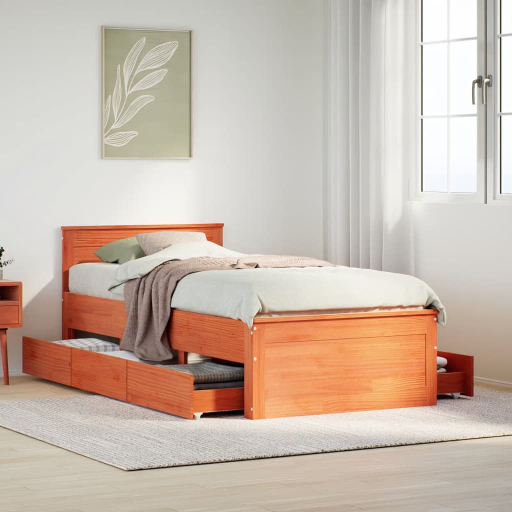 Bedframe zonder matras met hoofdbord grenenhout bruin 100x200cm – afbeelding 1