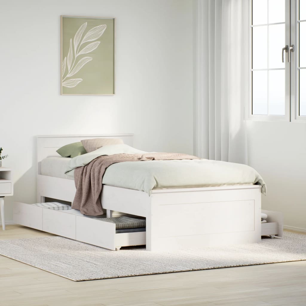 Bedframe zonder matras met hoofdbord grenenhout wit 90x200 cm – afbeelding 1