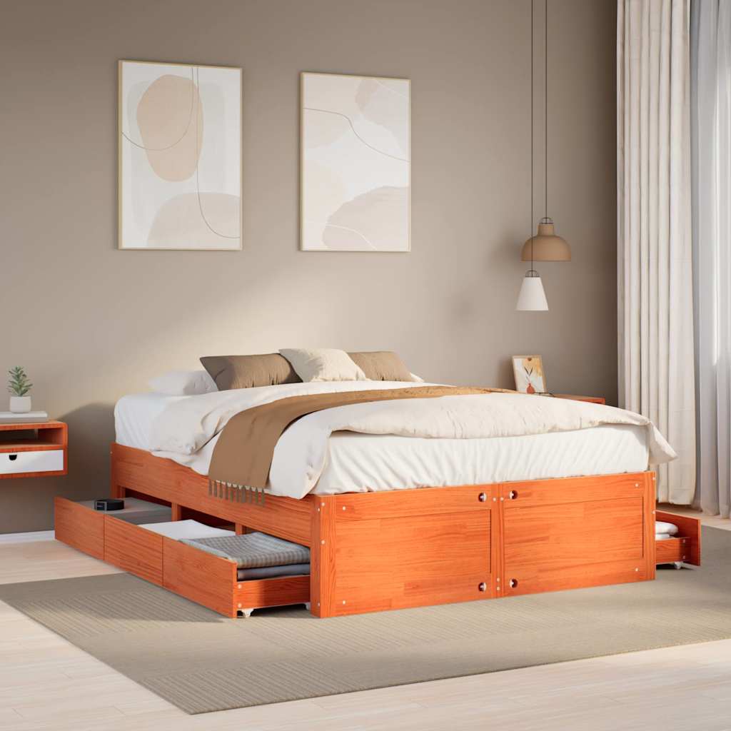 Bedframe zonder matras met lades grenenhout wasbruin 150x200 cm – afbeelding 1