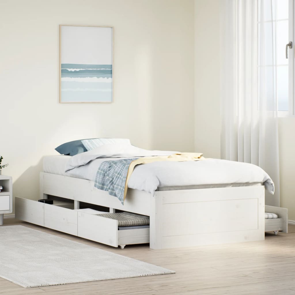 Bedframe zonder matras met lades grenenhout wit 90x200 cm – afbeelding 1