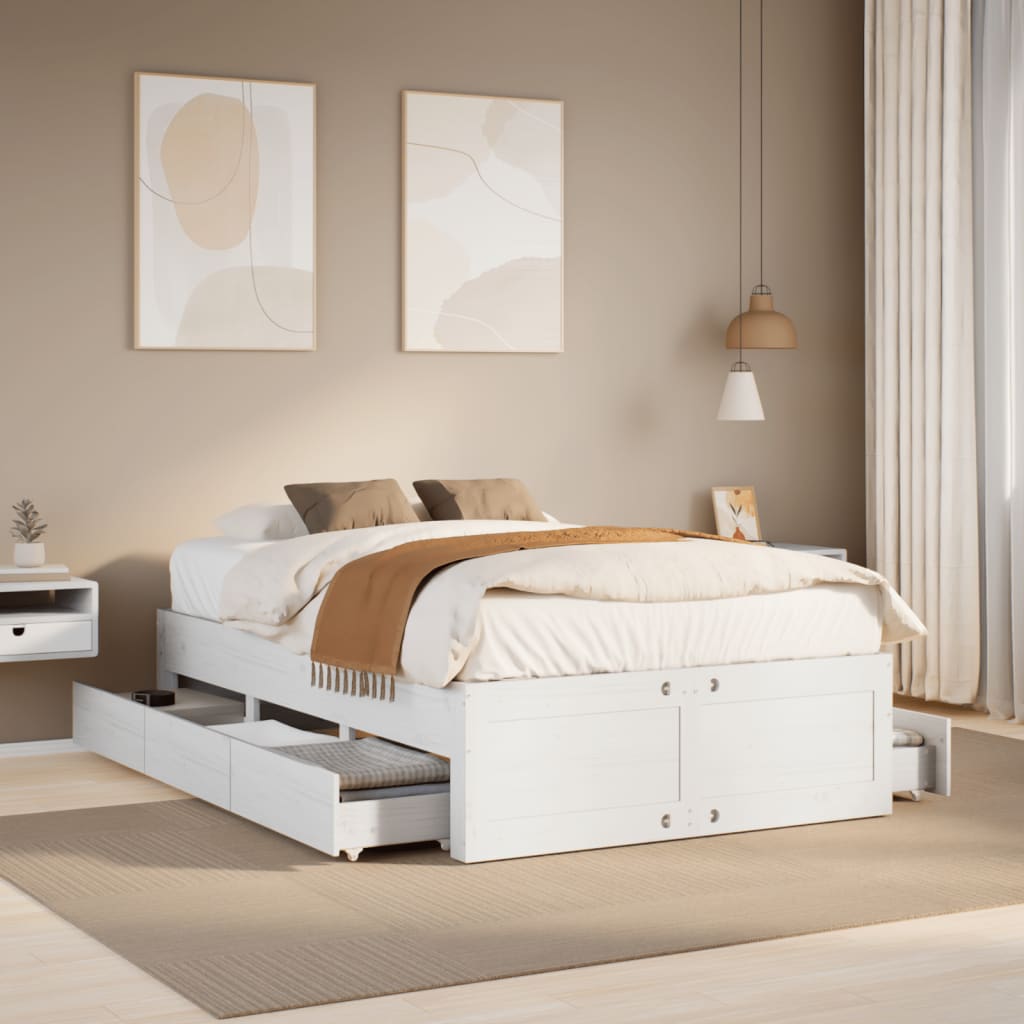 Bedframe zonder matras met lades grenenhout wit 135x190 cm – afbeelding 1