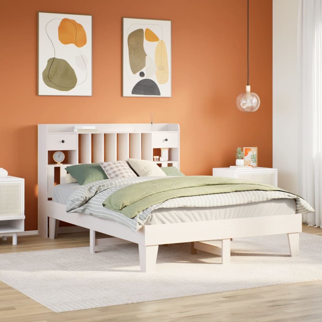 Bedframe zonder matras massief grenenhout wit 150x200 cm – afbeelding 1