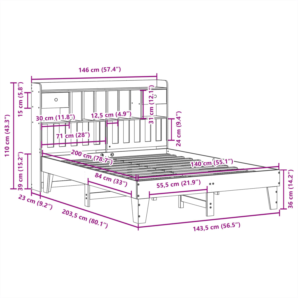 Bedframe zonder matras massief grenenhout 140x200 cm – afbeelding 11