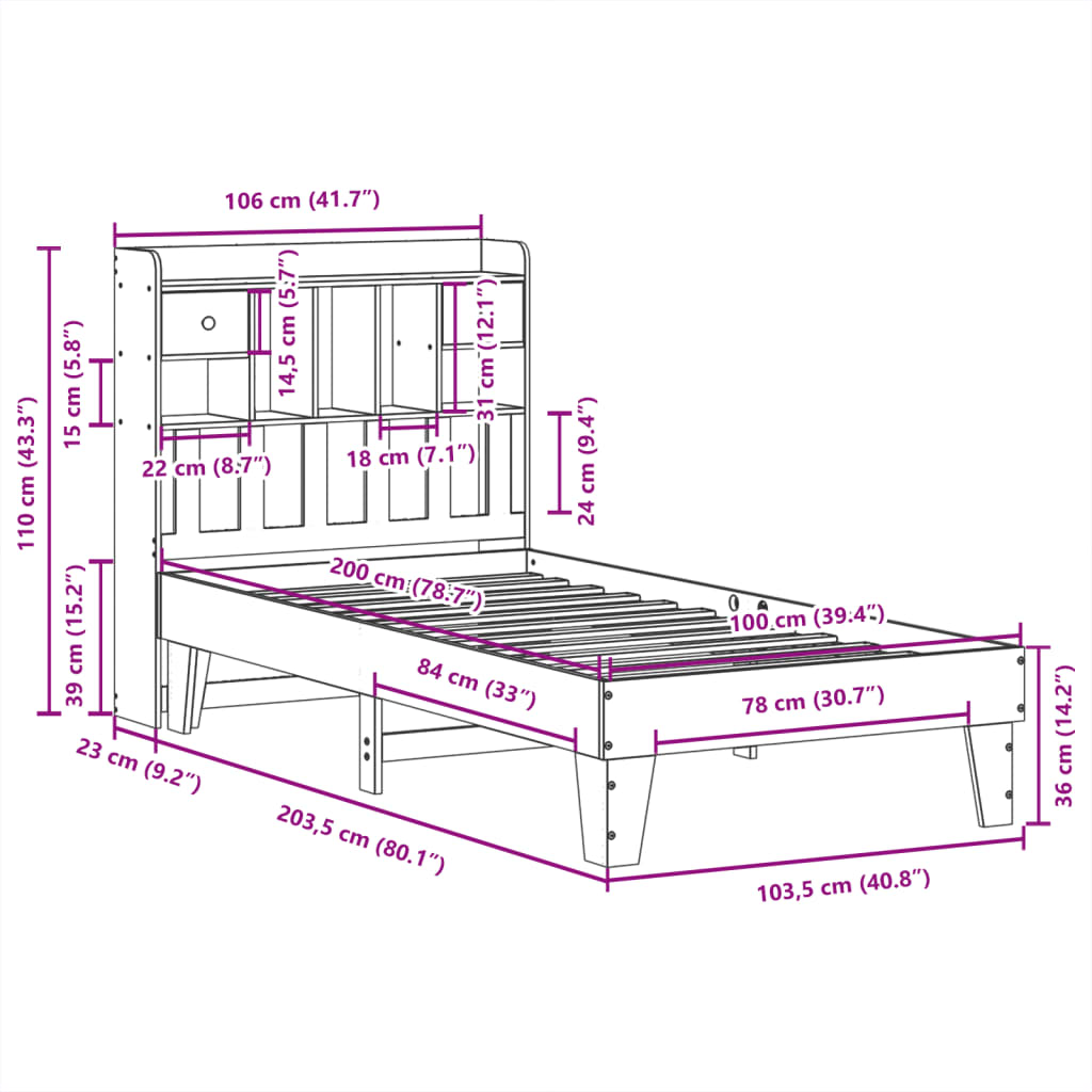 Bedframe zonder matras massief grenenhout 100x200 cm – afbeelding 11