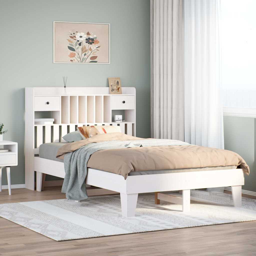 Bedframe zonder matras massief grenenhout wit 135x190 cm – afbeelding 1