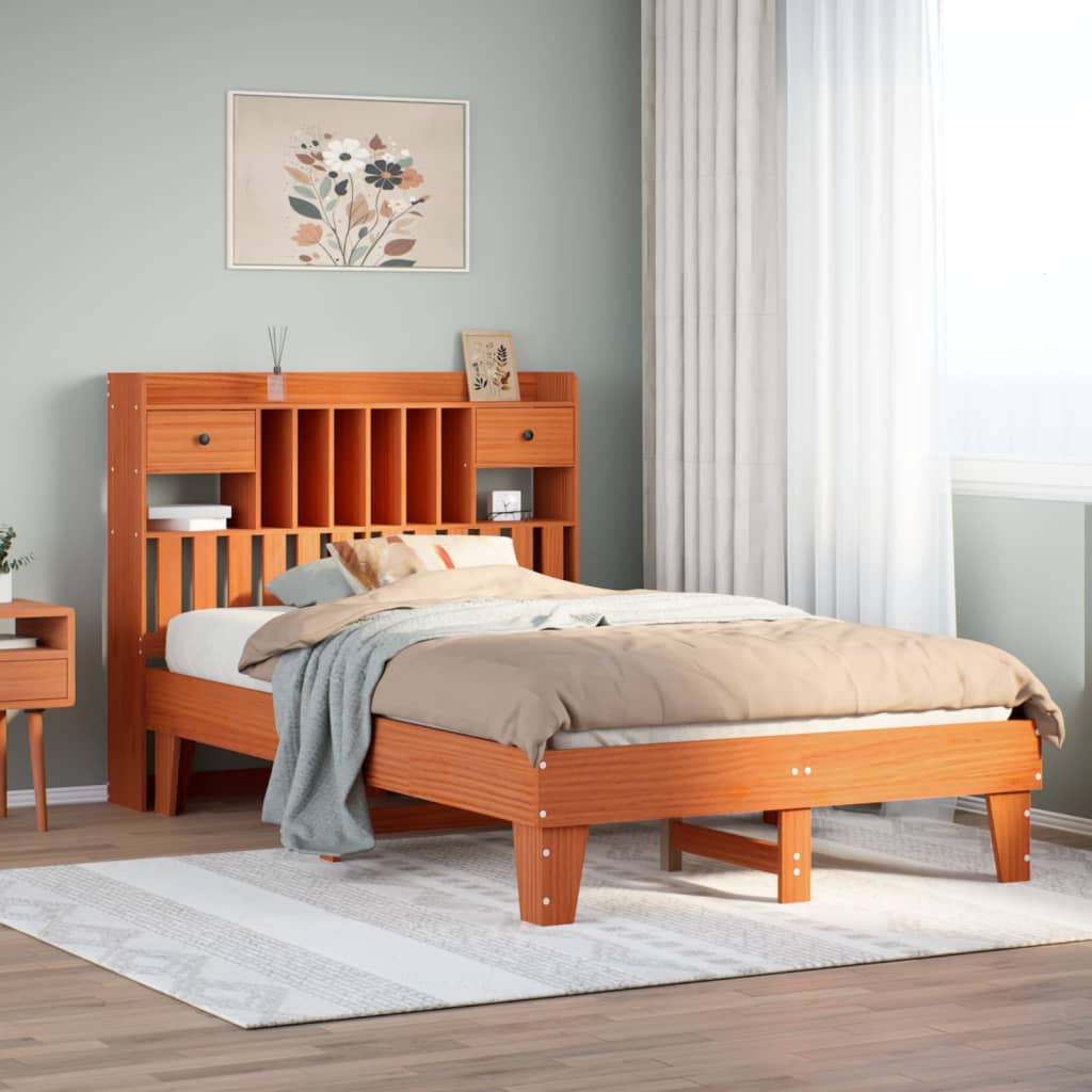 Bedframe zonder matras massief grenenhout wasbruin 135x190 cm – afbeelding 1
