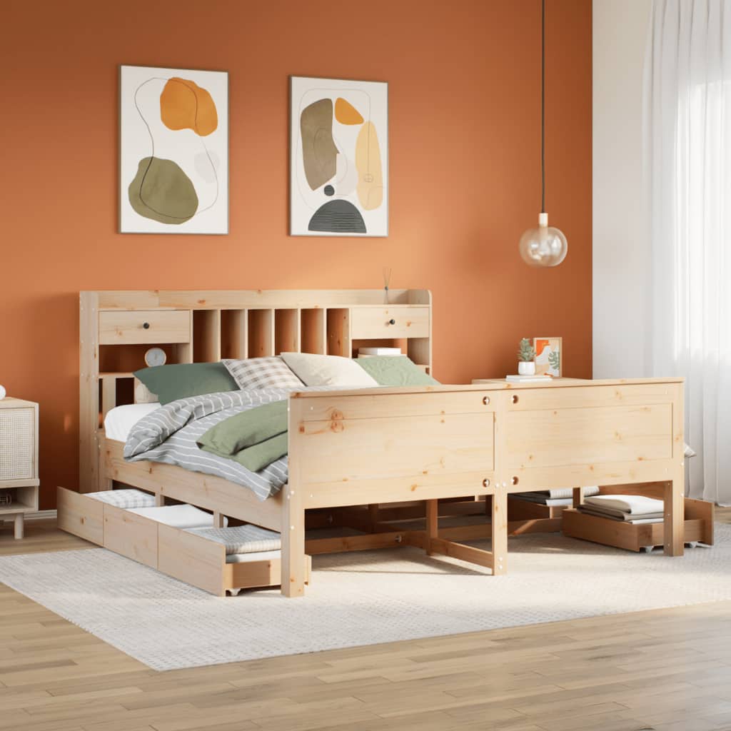 Bed met boekenkast zonder matras massief grenenhout 180x200 cm – afbeelding 1