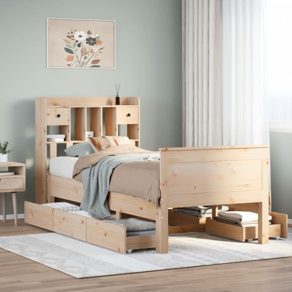 Bed met boekenkast zonder matras massief grenenhout 90x200 cm – afbeelding 1