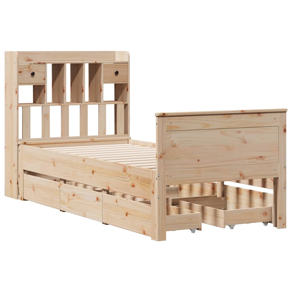 Bed met boekenkast zonder matras massief grenenhout 90x200 cm – afbeelding 3