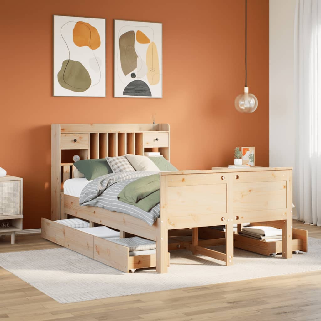 Bed met boekenkast zonder matras massief grenenhout 135x190 cm – afbeelding 1