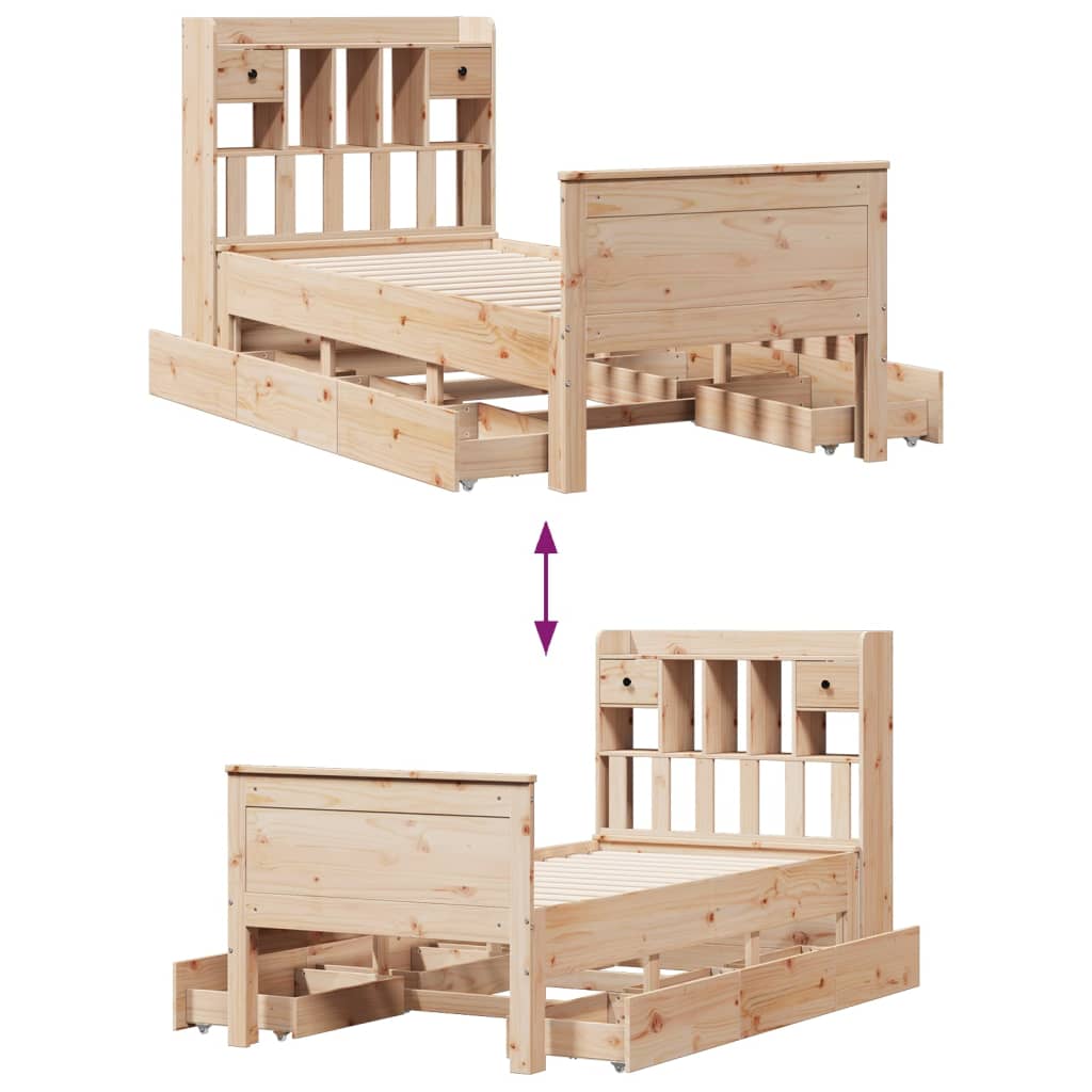 Bed met boekenkast zonder matras massief grenenhout 90x190 cm – afbeelding 12