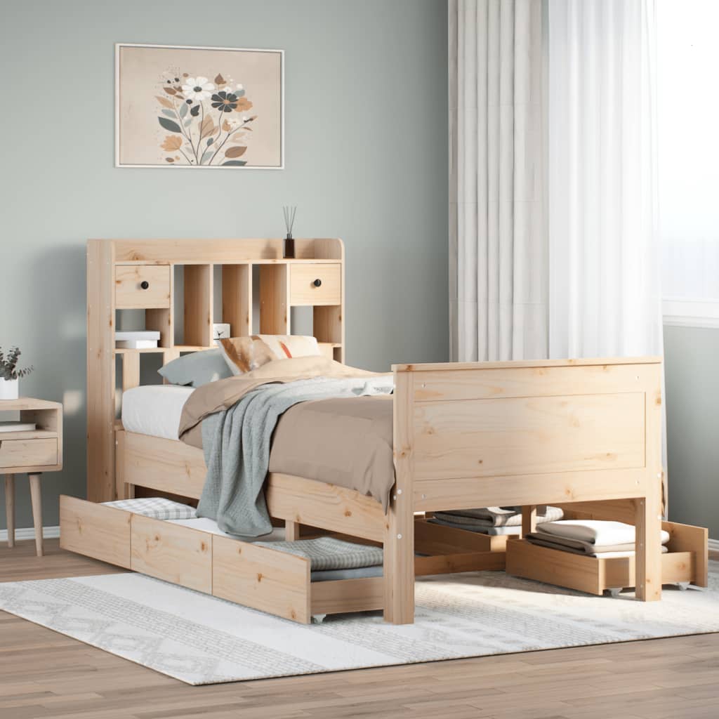 Bed met boekenkast zonder matras massief grenenhout 75x190 cm – afbeelding 1