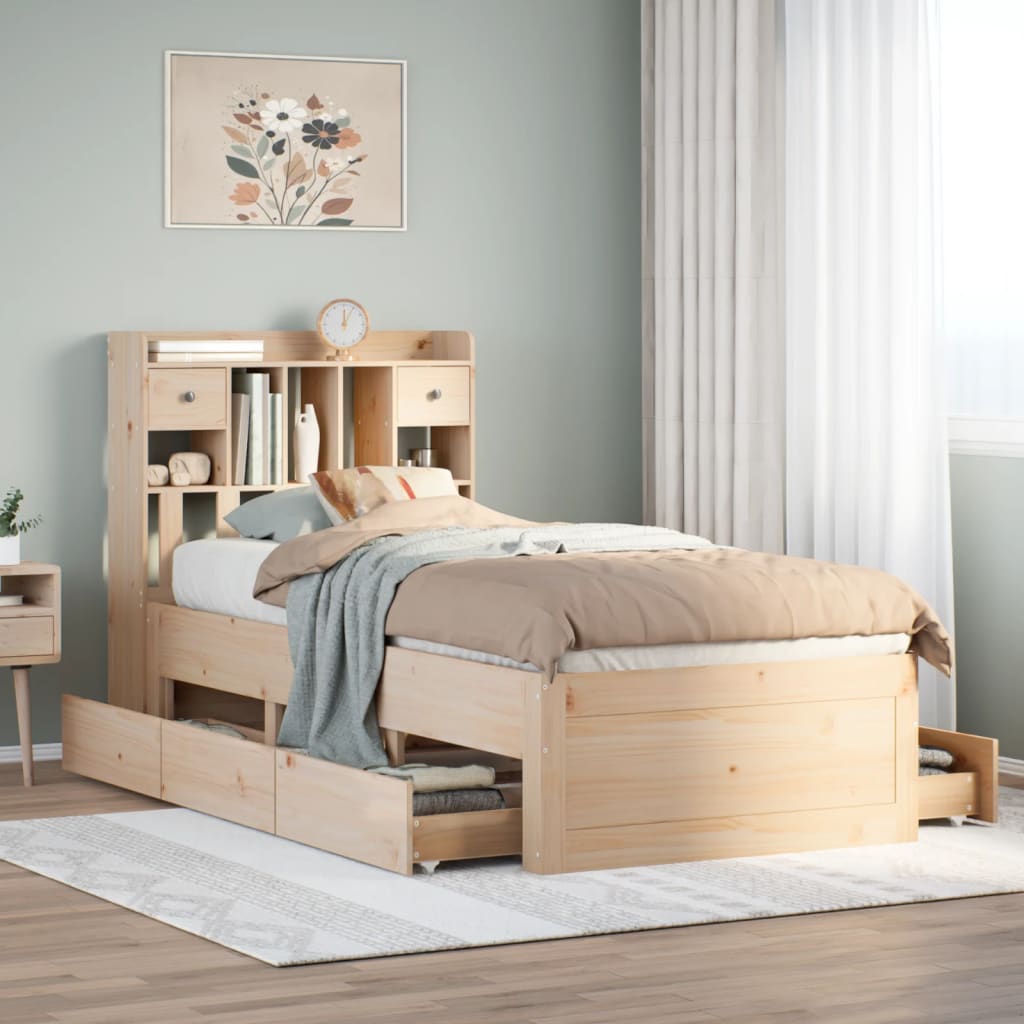 Bed met boekenkast zonder matras massief grenenhout 75x190 cm – afbeelding 1