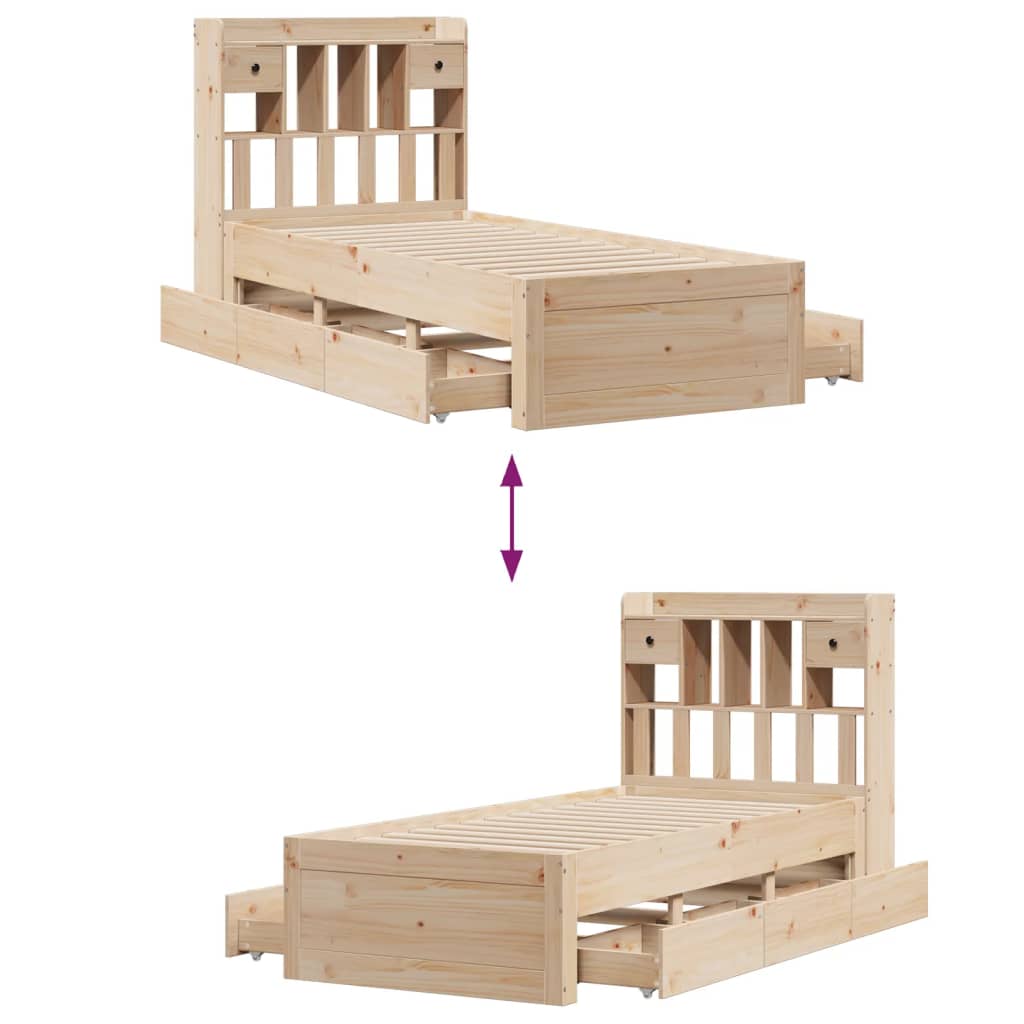 Bed met boekenkast zonder matras massief grenenhout 75x190 cm – afbeelding 12