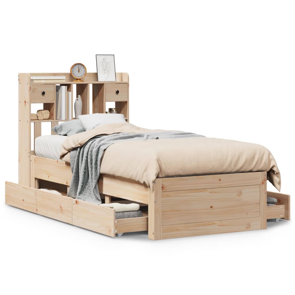Bed met boekenkast zonder matras massief grenenhout 75x190 cm – afbeelding 2