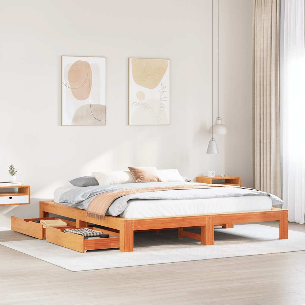 Bedframe zonder matras massief grenenhout wasbruin 180x200 cm – afbeelding 1