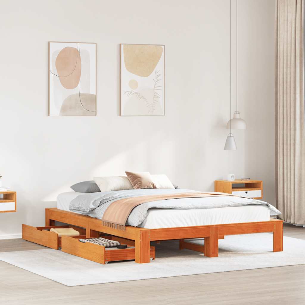 Bedframe zonder matras massief grenenhout wasbruin 160x200 cm – afbeelding 1