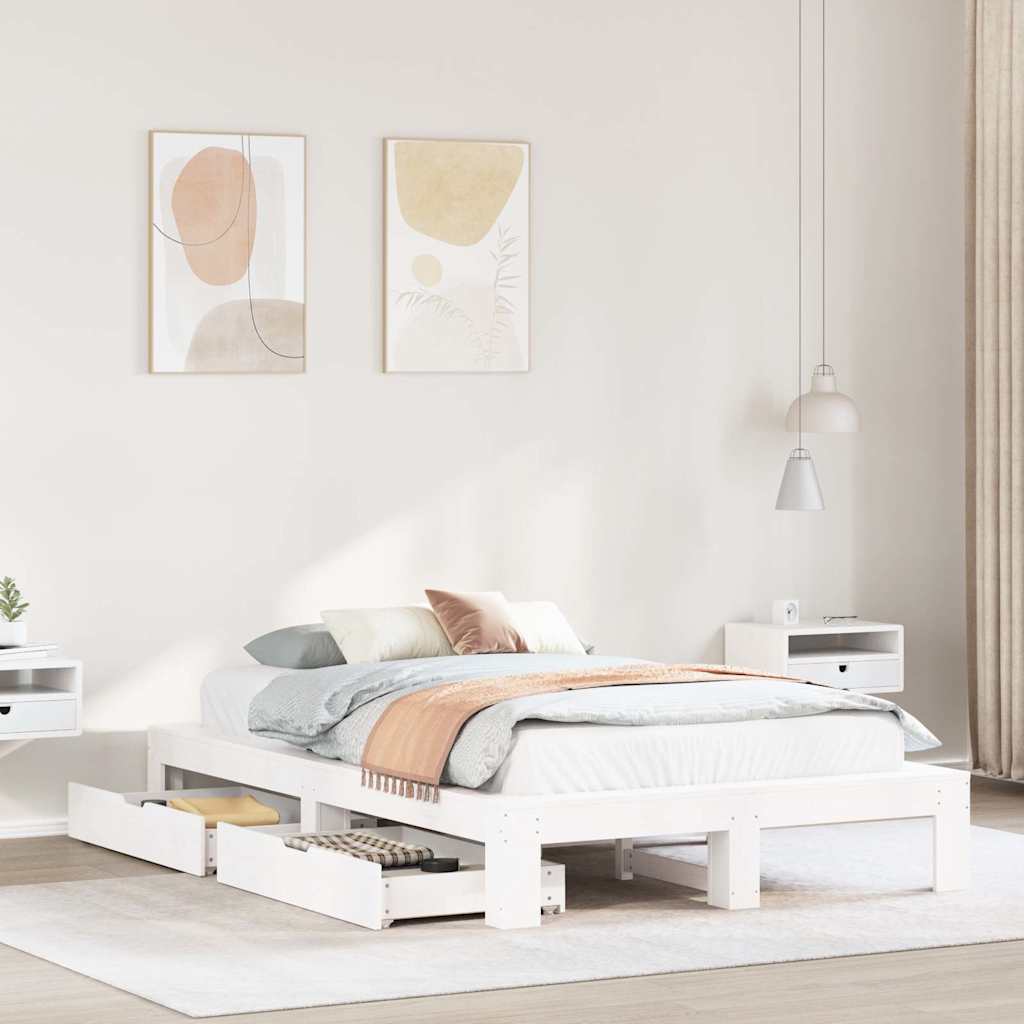 Bedframe zonder matras massief grenenhout wit 120x200 cm – afbeelding 1