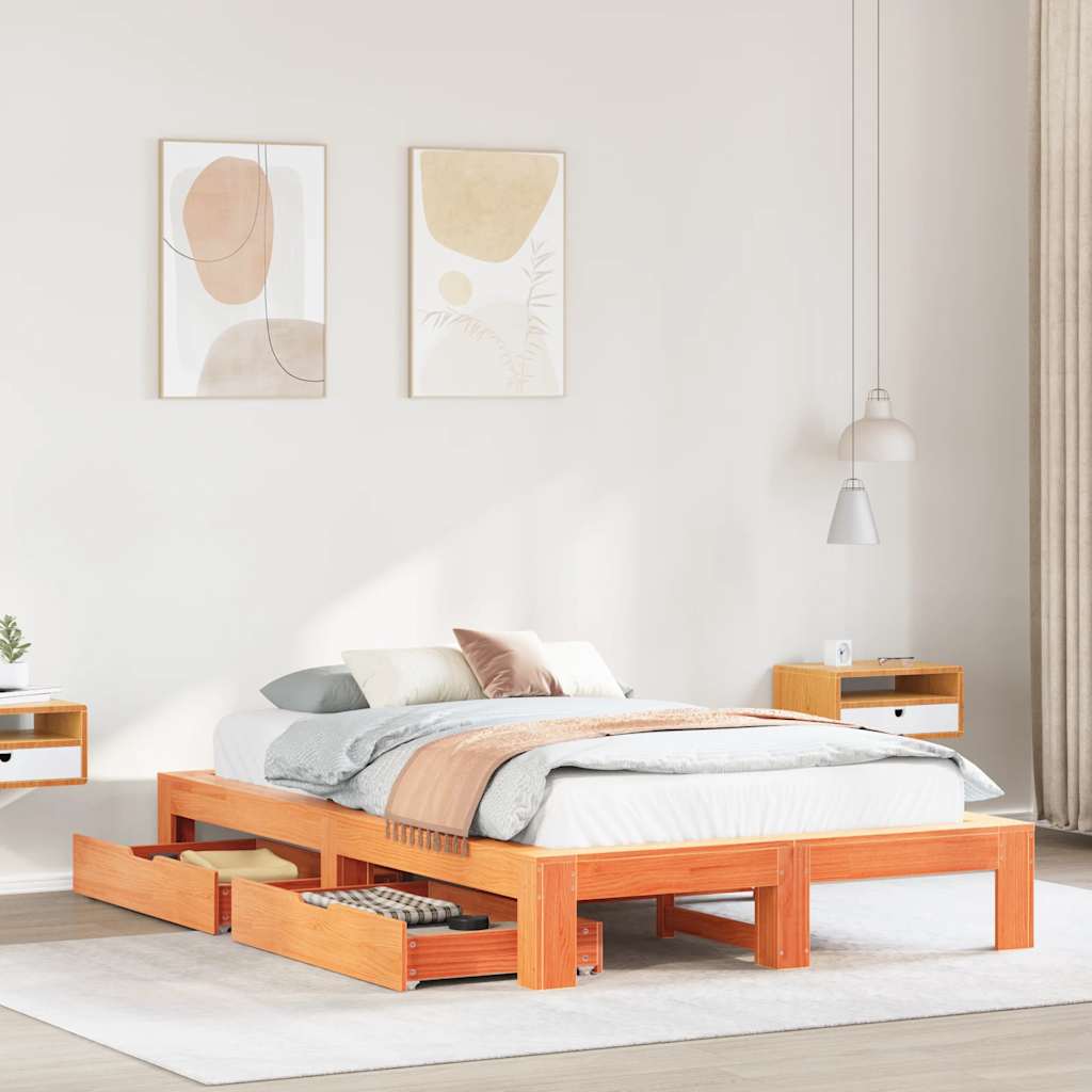 Bedframe zonder matras massief grenenhout wasbruin 120x200 cm – afbeelding 1