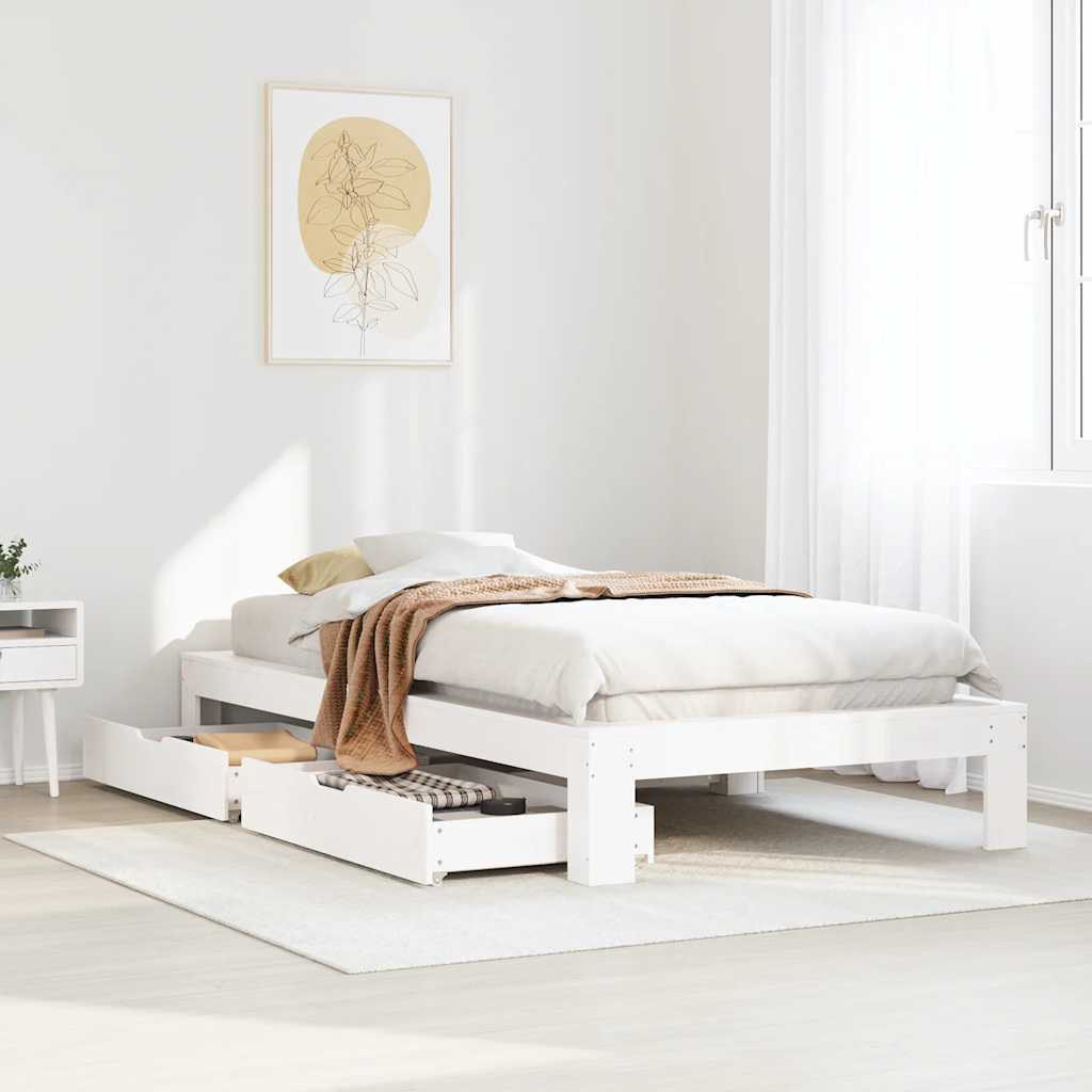 Bedframe zonder matras massief grenenhout wit 140x200 cm – afbeelding 1