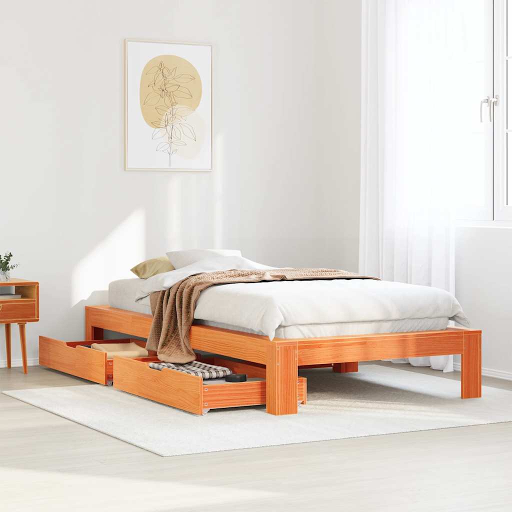 Bedframe zonder matras massief grenenhout wasbruin 100x200 cm – afbeelding 1