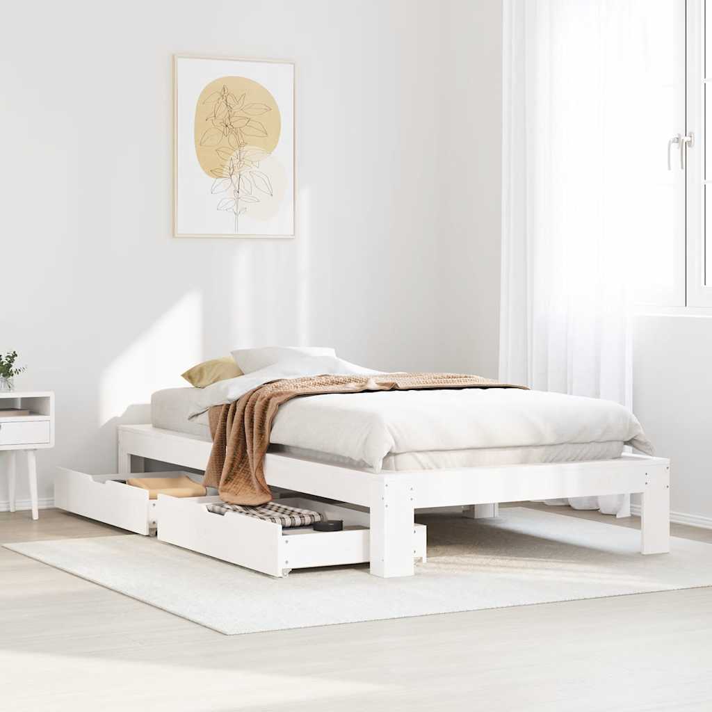 Bedframe zonder matras massief grenenhout wit 90x200 cm – afbeelding 1