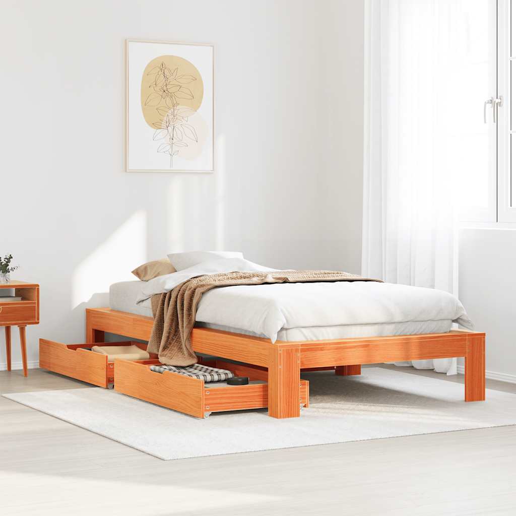 Bedframe zonder matras massief grenenhout wasbruin 90x200 cm – afbeelding 1