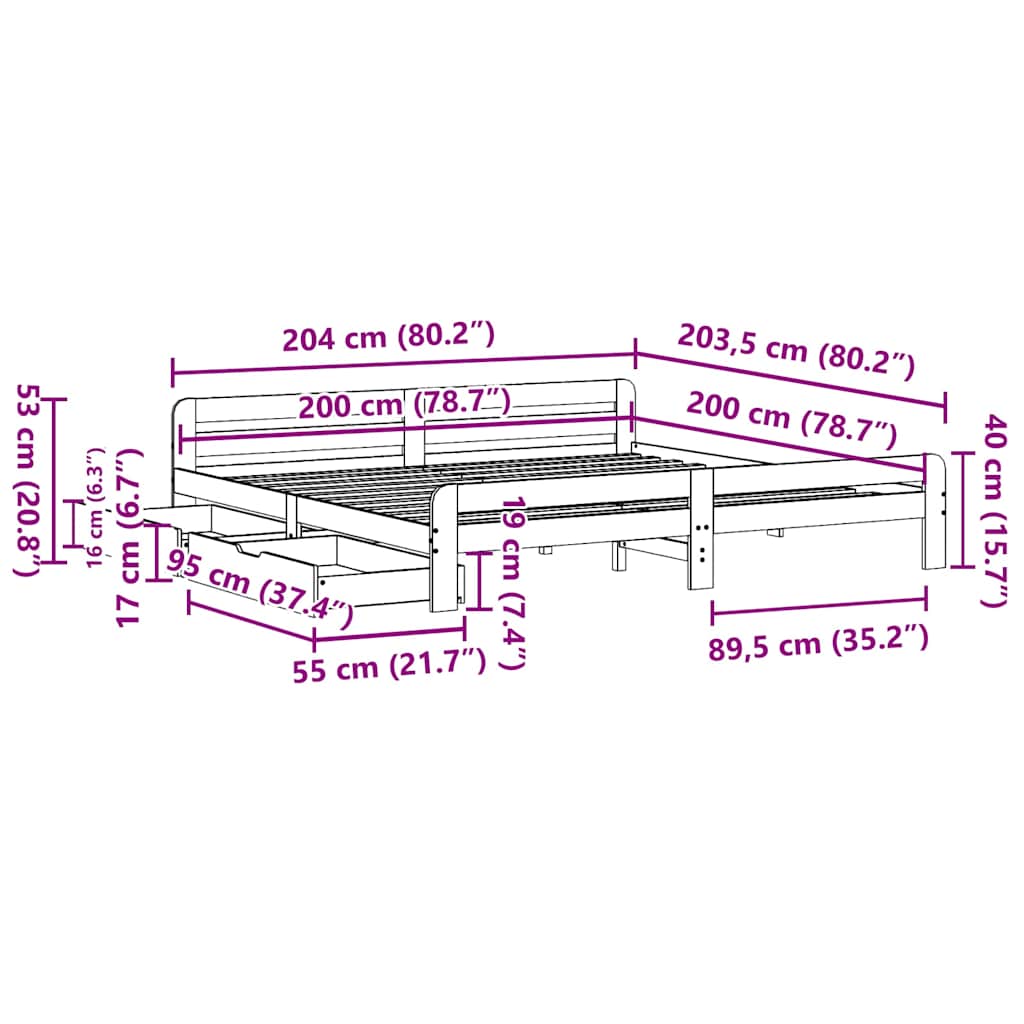 Bedframe zonder matras massief grenenhout 200x200 cm – afbeelding 12