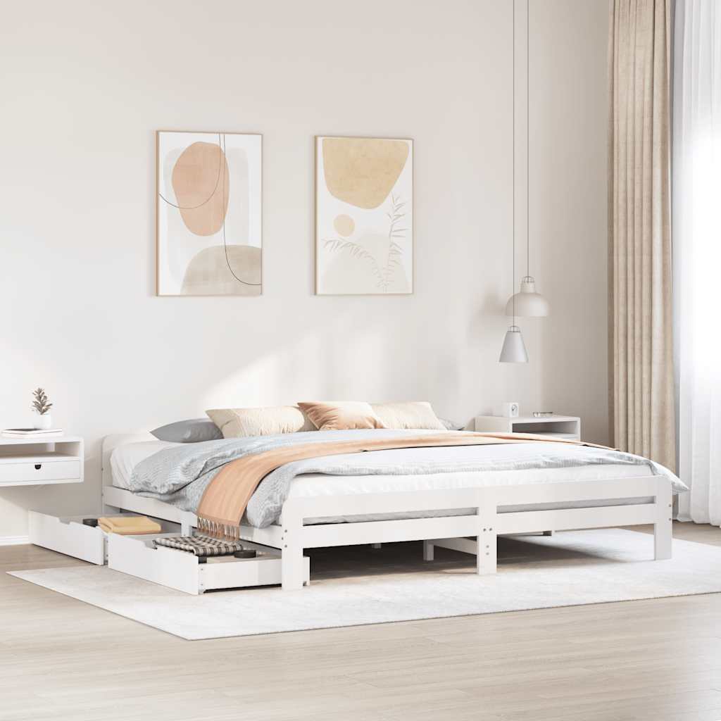 Bedframe zonder matras massief grenenhout wit 200x200 cm – afbeelding 1